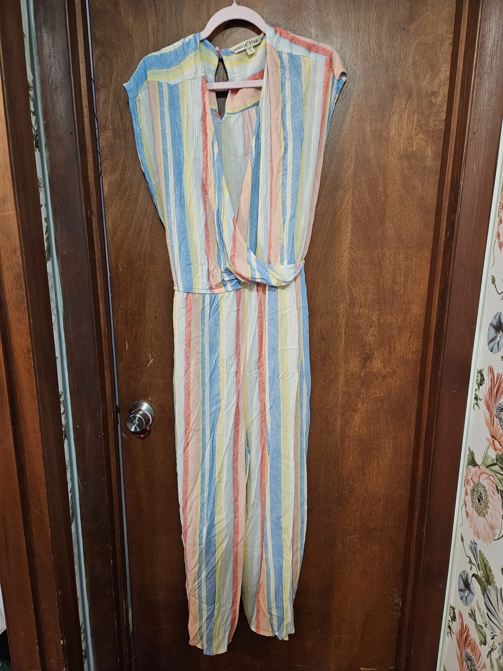 Vanilla Star Pastel Striped Midi Dress in Blue, Pink, Yellow, Cream
